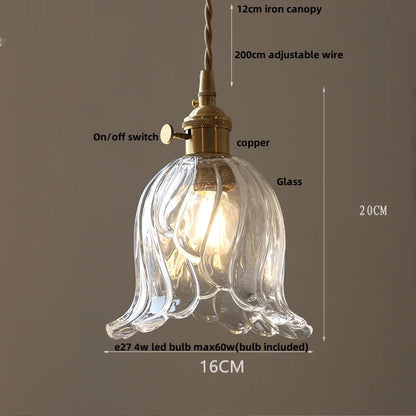 DecorBites™ Clear Leaf Glass LED Pendant Copper Switch Kitchen Dining Room Light