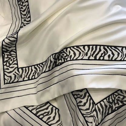 Decobites Zebra Print Embroidery 1000TC Egyptian Cotton 4Pcs Bedding Set - Queen King Size