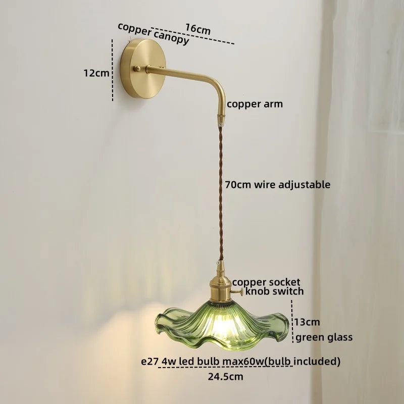 DecorBites™ Glass Copper LED Wall Lights with Knob Switch, Modern Bedside Lamp