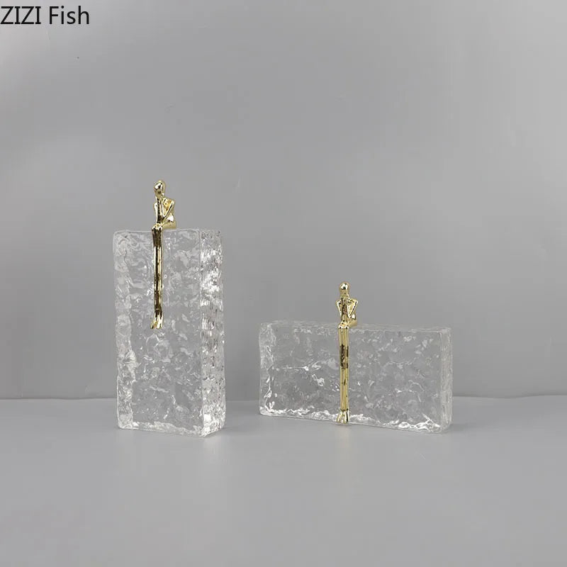DecorBites™ Golden Thinker Ice Crystal Sculpture: Abstract Figure on Crystal Base
