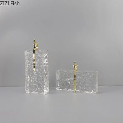 DecorBites™ Golden Thinker Ice Crystal Sculpture: Abstract Figure on Crystal Base