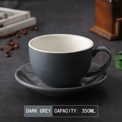 طقم أكواب قهوة لاتيه سيراميك وصحن من ديكوربايتس™ سعة 350 مل - طقم من قطعتين