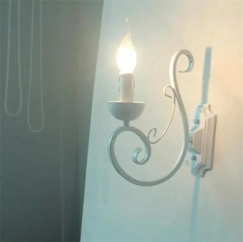 DecorBites™ Elegant White Iron Wall Lamp E14 Candle Light Bedroom Lighting