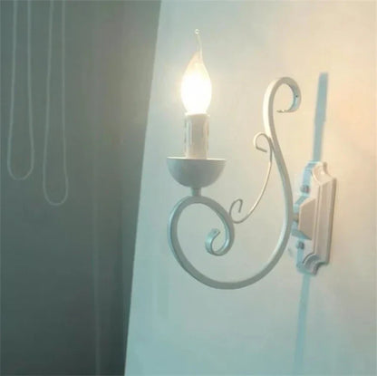 DecorBites™ Elegant White Iron Wall Lamp E14 Candle Light Bedroom Lighting