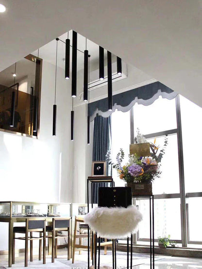 DecorBites™ Cylindrical LED Staircase Chandelier Suspension Light - Modern Villa Water Pipe Fixture