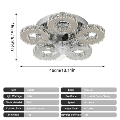 DecorBites™ Crystal Luxury Ceiling Fan with LED Lamp Chandelier Smart Home Decor Fixtures