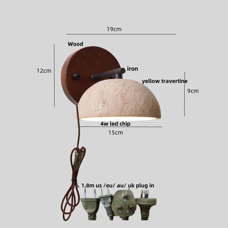 DecorBites™ Canopy LED Wall Light Yellow Travertine Modern Iron Bedside Lamp