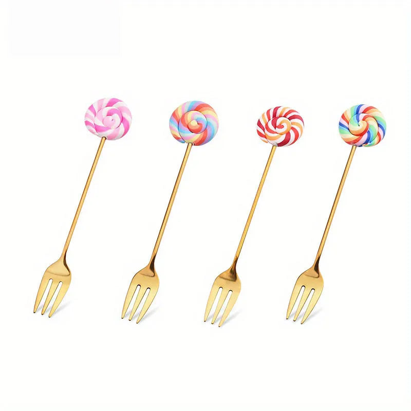 DecorBites™ 4PCS Stainless Steel Creative Candy Donut Dessert Fork and Coffee Spoon Set