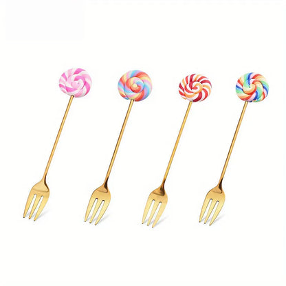 DecorBites™ 4PCS Stainless Steel Creative Candy Donut Dessert Fork and Coffee Spoon Set