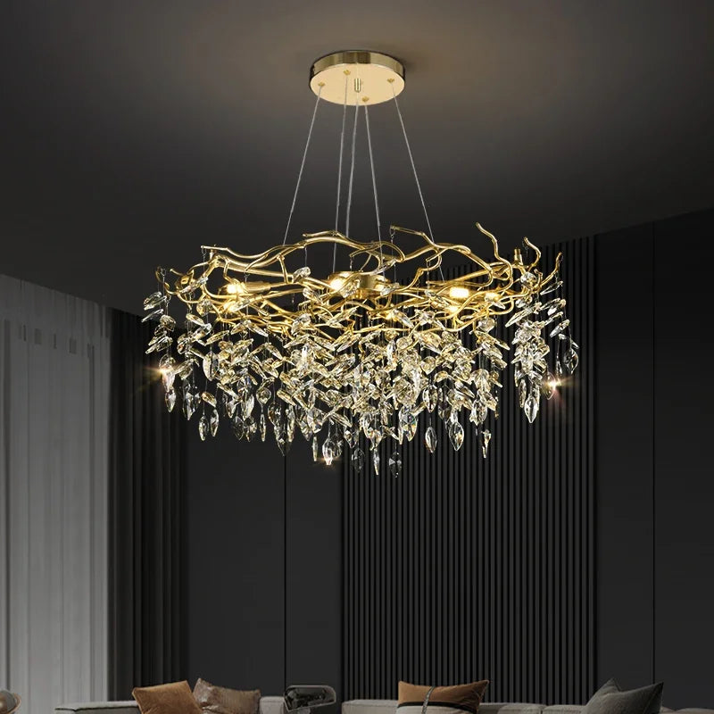DecorBites™ Golden Branch Ceiling Crystal Chandelier – Luxury Indoor Lighting Fixture