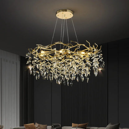 DecorBites™ Golden Branch Ceiling Crystal Chandelier – Luxury Indoor Lighting Fixture