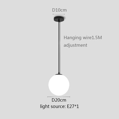 Modern White Globe Glass Pendant Light in Gold, Black, or Silver