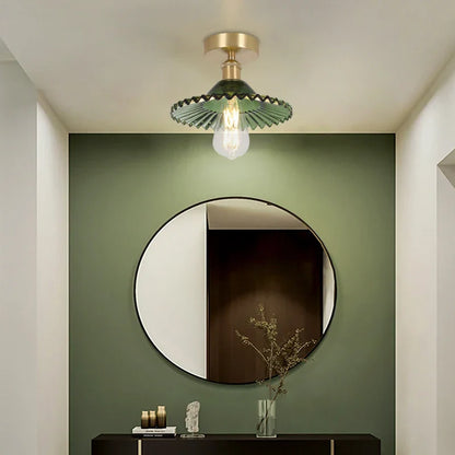 DecorBites™ Green Glass Copper Ceiling Light Fixture Balcony Kitchen Modern LED Lamp