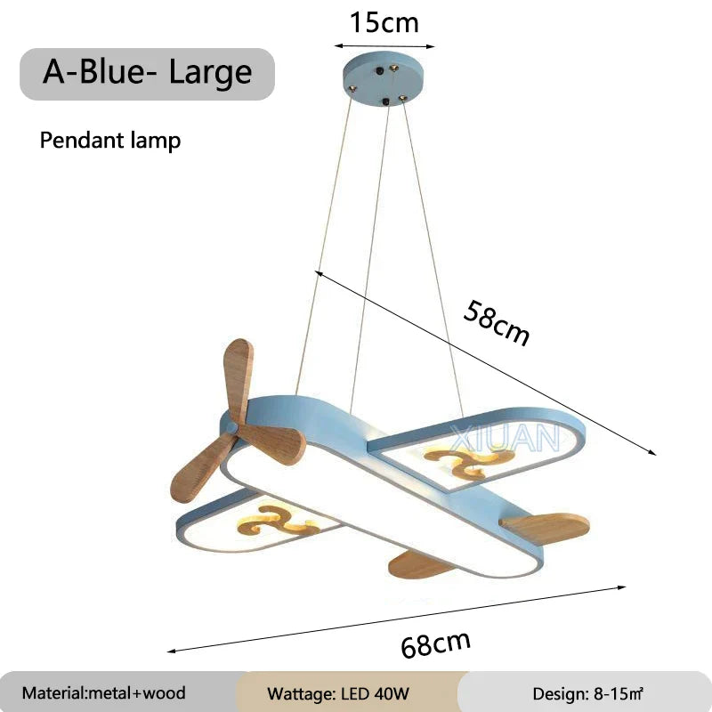 ديكوربايتس™ مصابيح معلقة على شكل طائرة للأطفال مصنوعة من الخشب والمعدن ومصابيح LED لغرف الأطفال والمدارس