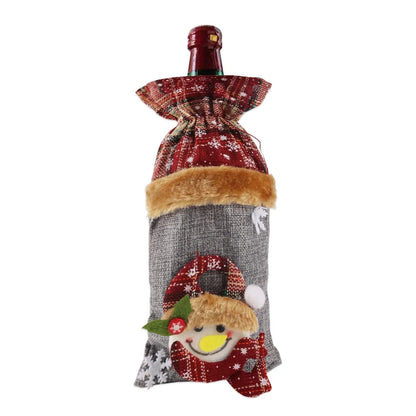 Creative Christmas Wine Bottle Set Golden Velvet Dress Wine Bottle Covers Sleeve Santa Snowman Xmas New Year Dinner Table Decor