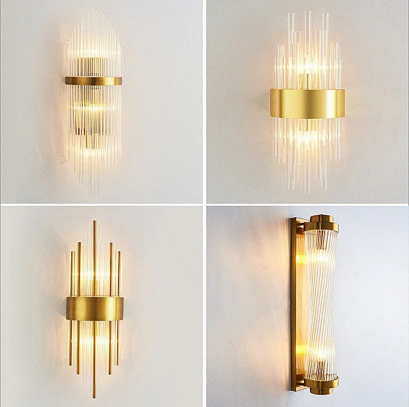 DecorBites™ Crystal Wall Lamp: Elegant Golden LED Sconce for Bedroom, Living Room & Bathroom