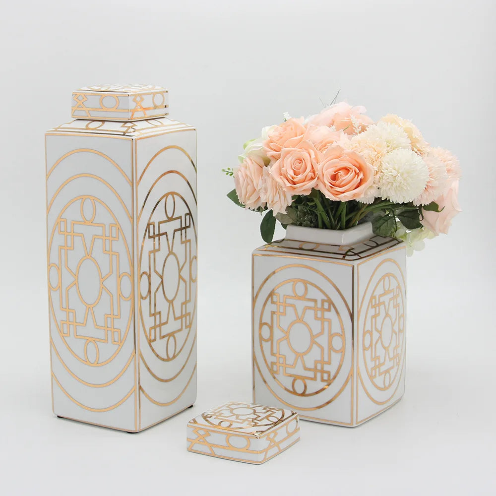 Decorbites™ Goldkorn-Keramik-Zylinder-Speichergefäß Vintage-Vase Taschentuchbox Ornamente