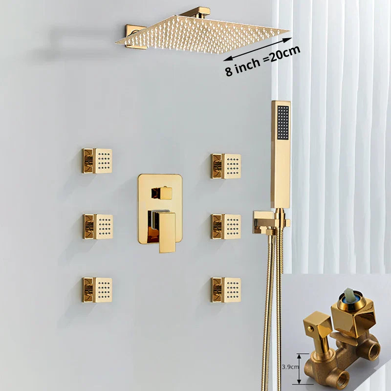 DecorBites™ Gold Rainfall Shower Head Massage System Wall Mounted Bath Mixer Tap