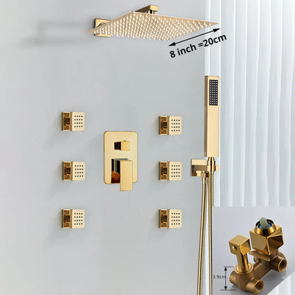 DecorBites™ Gold Rainfall Shower Head Massage System Wall Mounted Bath Mixer Tap