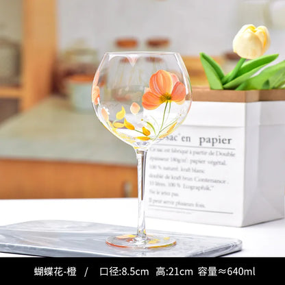 DecorBites™ Crystal Hand-Painted Floral Wine Goblet - Chinese Antique Red Wine Glass
