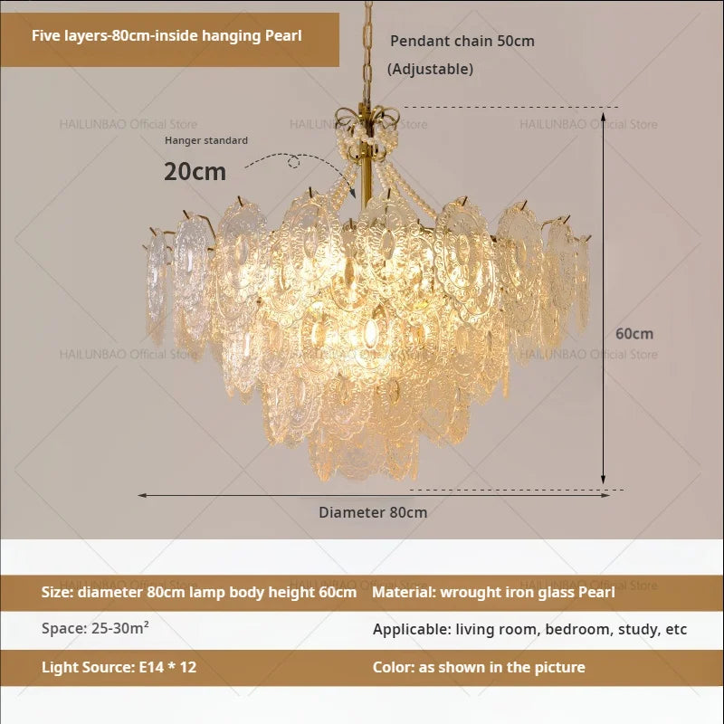 Lámpara de araña DecorBites™ de cristal color crema: Lujo y luz francesa para sala de estar, dormitorio y comedor.