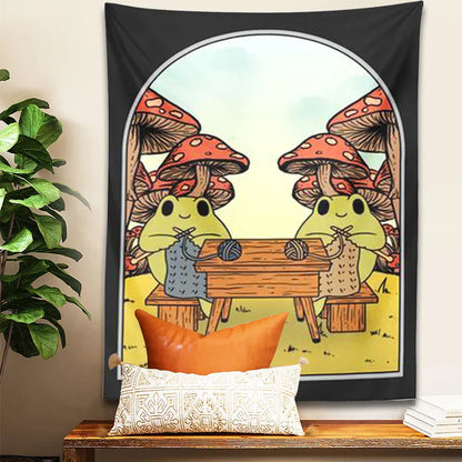 Frog Mushroom Tapestry Wall Hanging for Boho Decor by Decobites