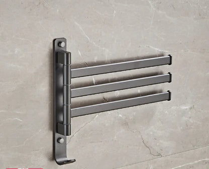 Toallero giratorio de aluminio gris DecorBites™: Barra de toalla plegable de pared para baño