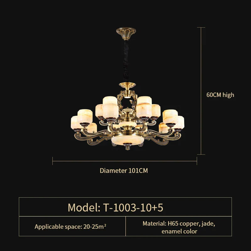 DecorBites™ Jade Zinc Alloy Chandelier for Living Room, Restaurant, Hall - Elegant Chinese Design