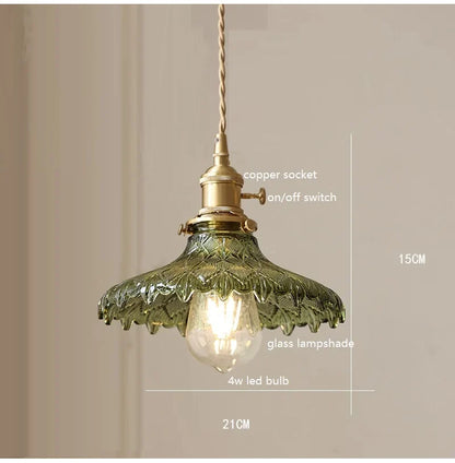 Korean Retro Glass Pendant Light With Wood Accent