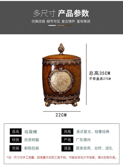 DecorBites™ Living Room Covered Trash Can, American Style Waste Bin with Lid