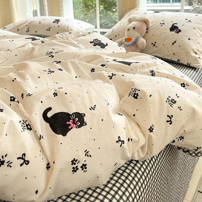 Juego de cama DecorBites™ de algodón con estampado de cuadrícula para camas individuales y dobles