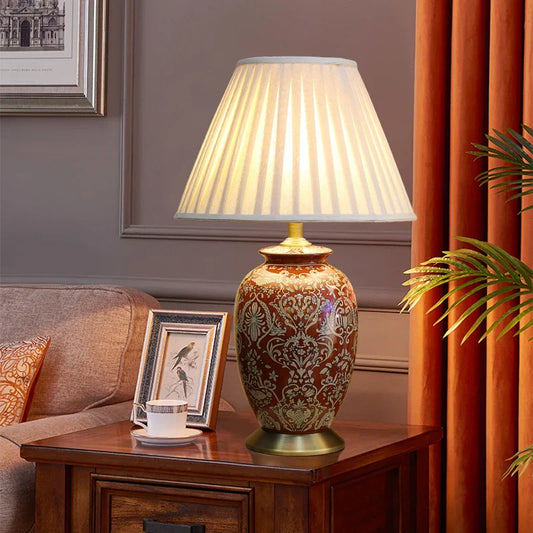 DecorBites™ Chinese Style Vintage Red Ceramic Table Lamp for Bedroom Living Room