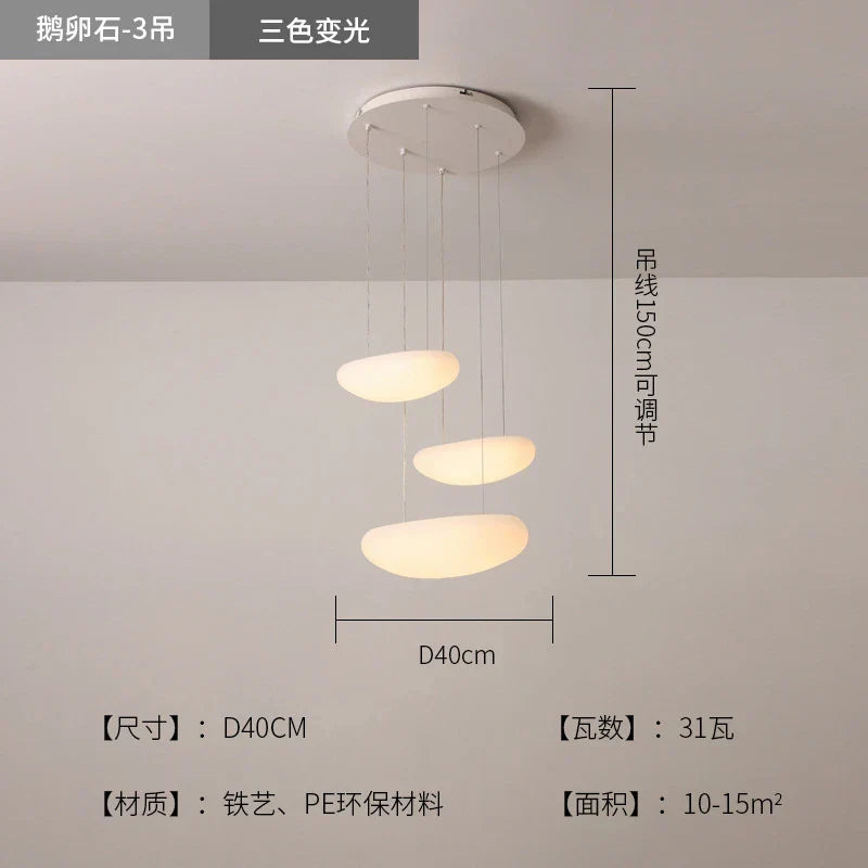 Lámpara colgante LED DecorBites™ Pebble: Elegante candelabro blanco para decoración de salas de estar, dormitorios y restaurantes.