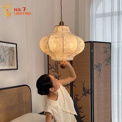 "Lámparas colgantes retro Wabi-sabi DecorBites™ LED E27 de tela artística para decoración del hogar"