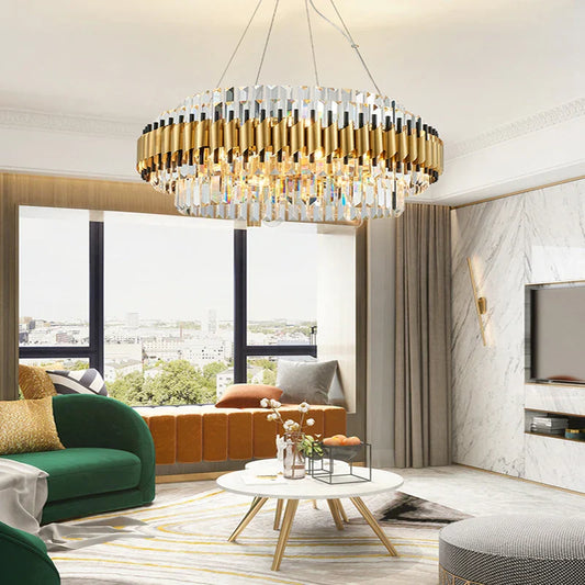 DecorBites™ Gold Crystal Chandelier LED Ceiling Pendant Light - Luxurious Living Room Decor