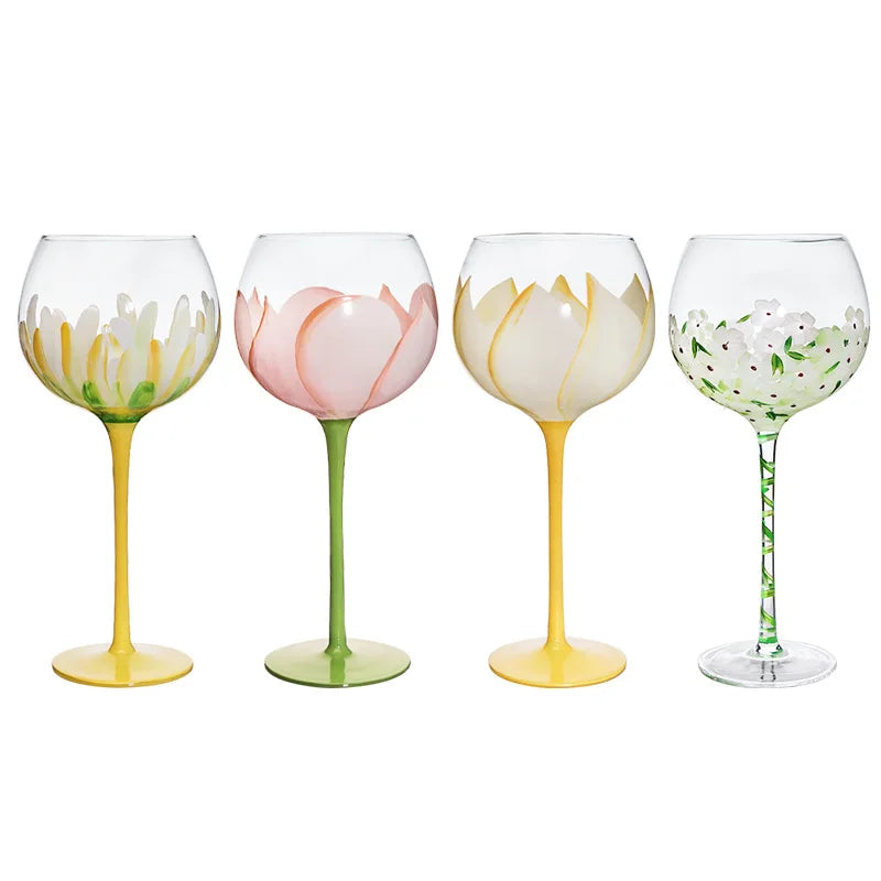 DecorBites™ Hand Painted Glass Goblet: Creative Red Wine Glasses Cup for Wedding Party