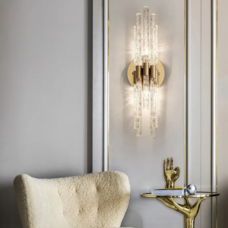 DecorBites™ Gold Metal Glass Wall Sconce, Elegant E14 Bulb Foyer Bedroom Dining Room Lamp