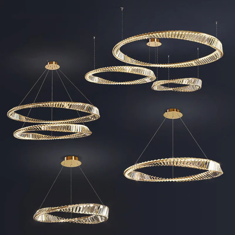 DecorBites™ Gold Plated Steel Ring Pendant Lamp with Dimmable LED Lights and K9 Crystals