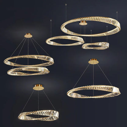 DecorBites™ Gold Plated Steel Ring Pendant Lamp with Dimmable LED Lights and K9 Crystals