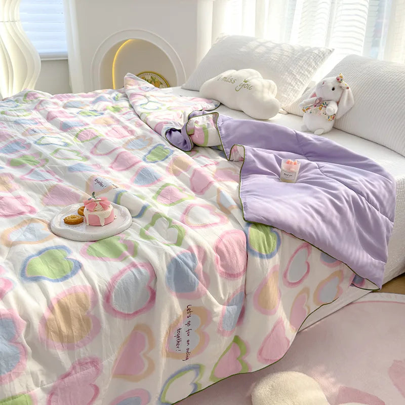 DecorBites™ Double Gauze Rabbit Print Quilt: Soft, Breathable, Washable, Light Comforter