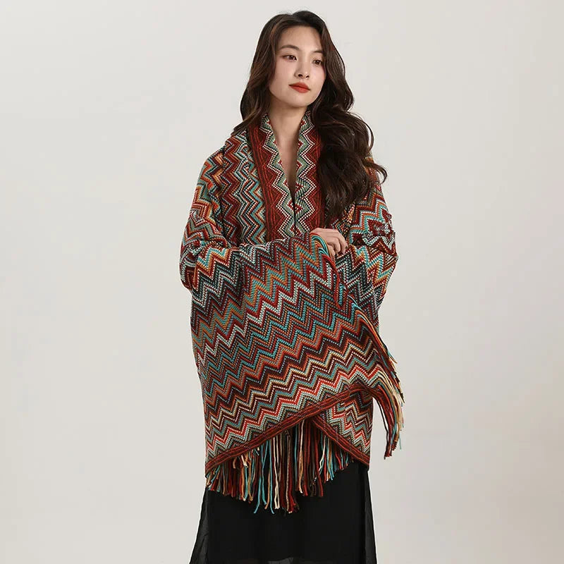 DecorBites™ Bohemian Wavy Fringe Shawl: Fashionable & Multifunctional Sofa Cover Blanket