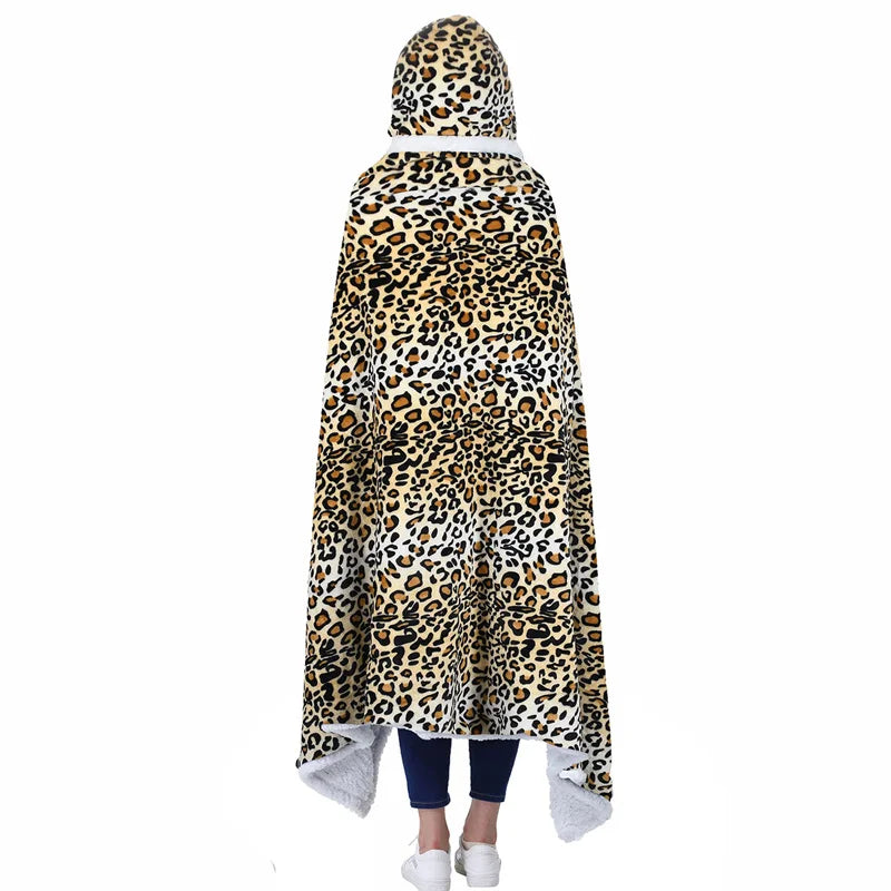 Decobites Leopard Print Warm Wearable Lap Blanket - Soft Flannel Shawl Blanket