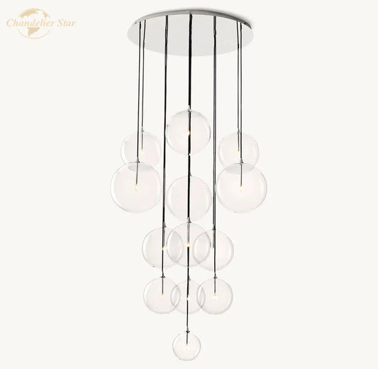 DecorBites™ Clear Glass Globe Cluster Chandeliers Pendant Lights for Living Room and Staircase