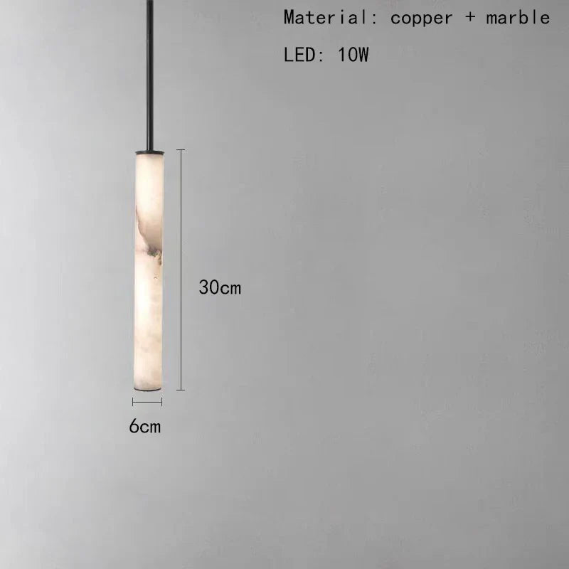 Cylindrical Marble Pendant Light in Black Brass
