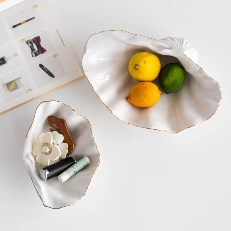 Cuenco de Concha Marina de Cerámica Oro Decorbites™: Bandeja de Almacenamiento Decorativa de Lujo para Dulces, Frutas, Joyería