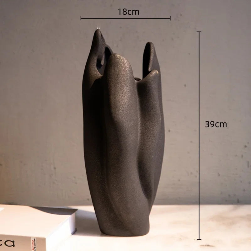 Jarrón de cerámica plisada irregular DecorBites™ para decoración del hogar y arreglos florales