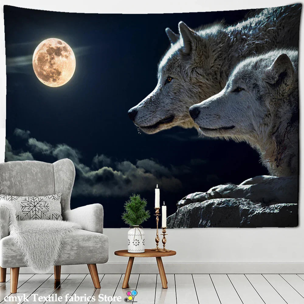 Decobites Wolf Forest Tapestry Wall Hanging Psychedelic Landscape Dorm Home Decor