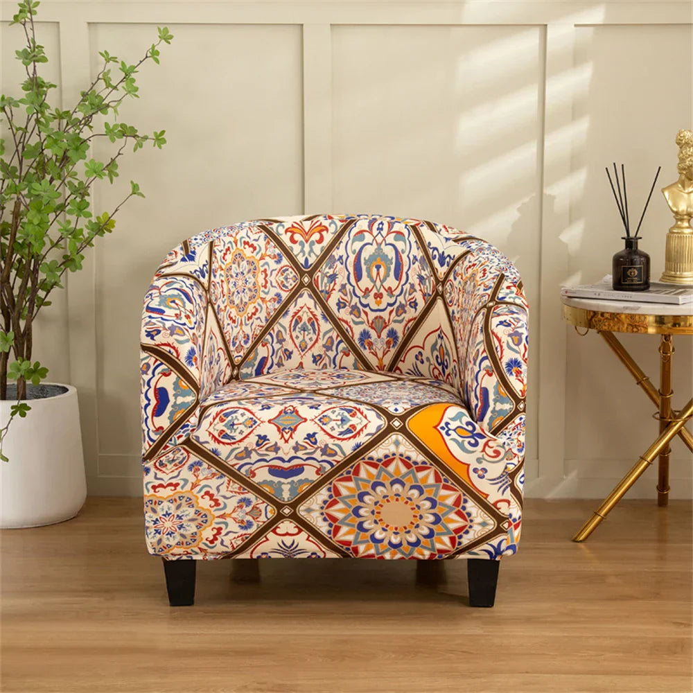 Decobites Printed Tub Chair Cover - Armchair Slipcover for Club Sofa