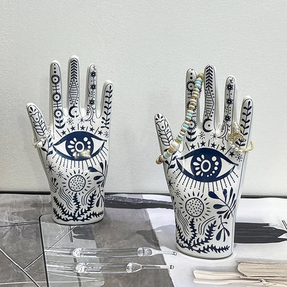 DecorBites™ Ceramic Witch Palmistry Hand Jewelry Holder Stand Mystic Fortune Teller Figurine