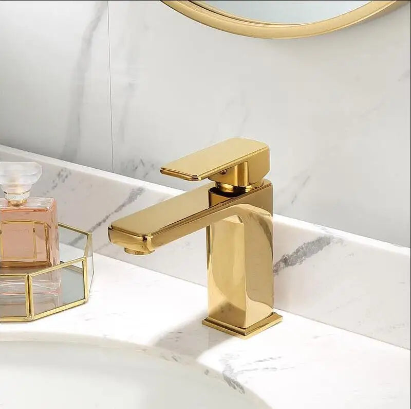 Decorbites™ Grifo de Lavabo Dorado: Grifo de Fregadero de Baño de Una Manija y Mezclador de Lavabo de Latón